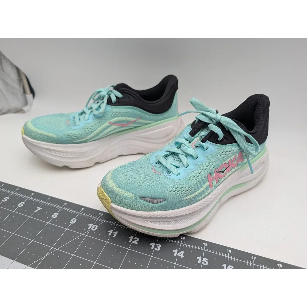 Hoka Womens Bondi 9 Size 6 Running Shoes Mesh Cushioned Blue Pink 1162012 BTF